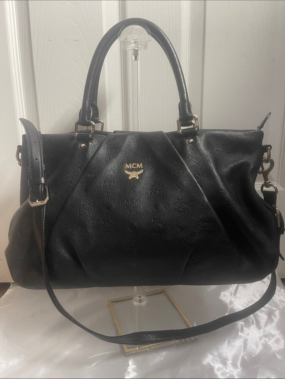 MCM Black Embossed Leather Two-way Bag